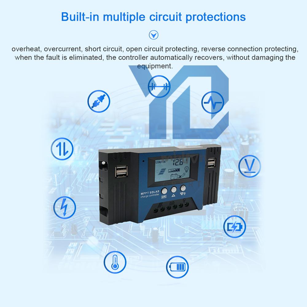 Bộ Điều Khiển Sạc Năng Lượng Mặt Trời 60a mppt 12 / 24v Tự Động Lấy Nét Thông Minh Với 4 Cổng usb Có Màn Hình lcd Hiển Thị Thời Gian Điều Chỉnh Được