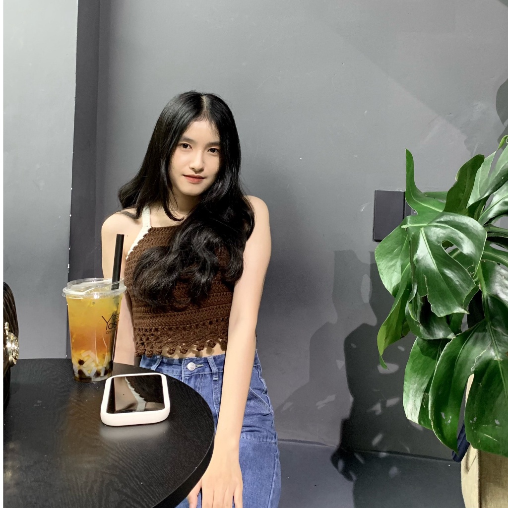 Áo croptop hai dây, áo móc len, handmade, croptop, len Yaoh cao cấp Crochet by Hy - DAN