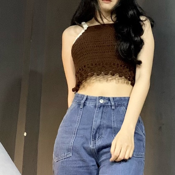 Áo croptop hai dây, áo móc len, handmade, croptop, len Yaoh cao cấp Crochet by Hy - DAN