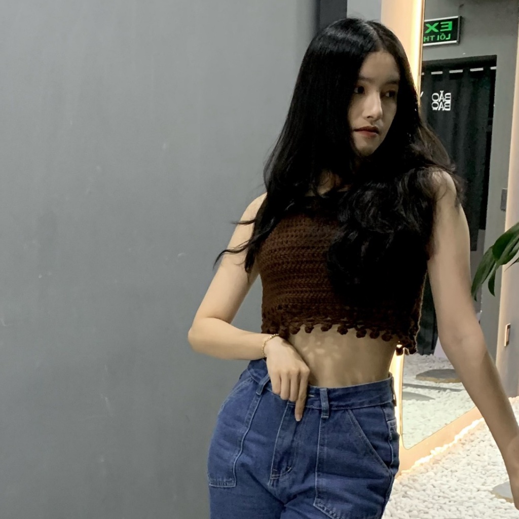 Áo croptop hai dây, áo móc len, handmade, croptop, len Yaoh cao cấp Crochet by Hy - DAN