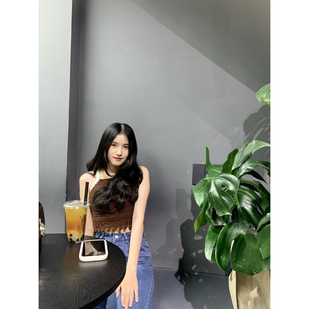 Áo croptop hai dây, áo móc len, handmade, croptop, len Yaoh cao cấp Crochet by Hy - DAN