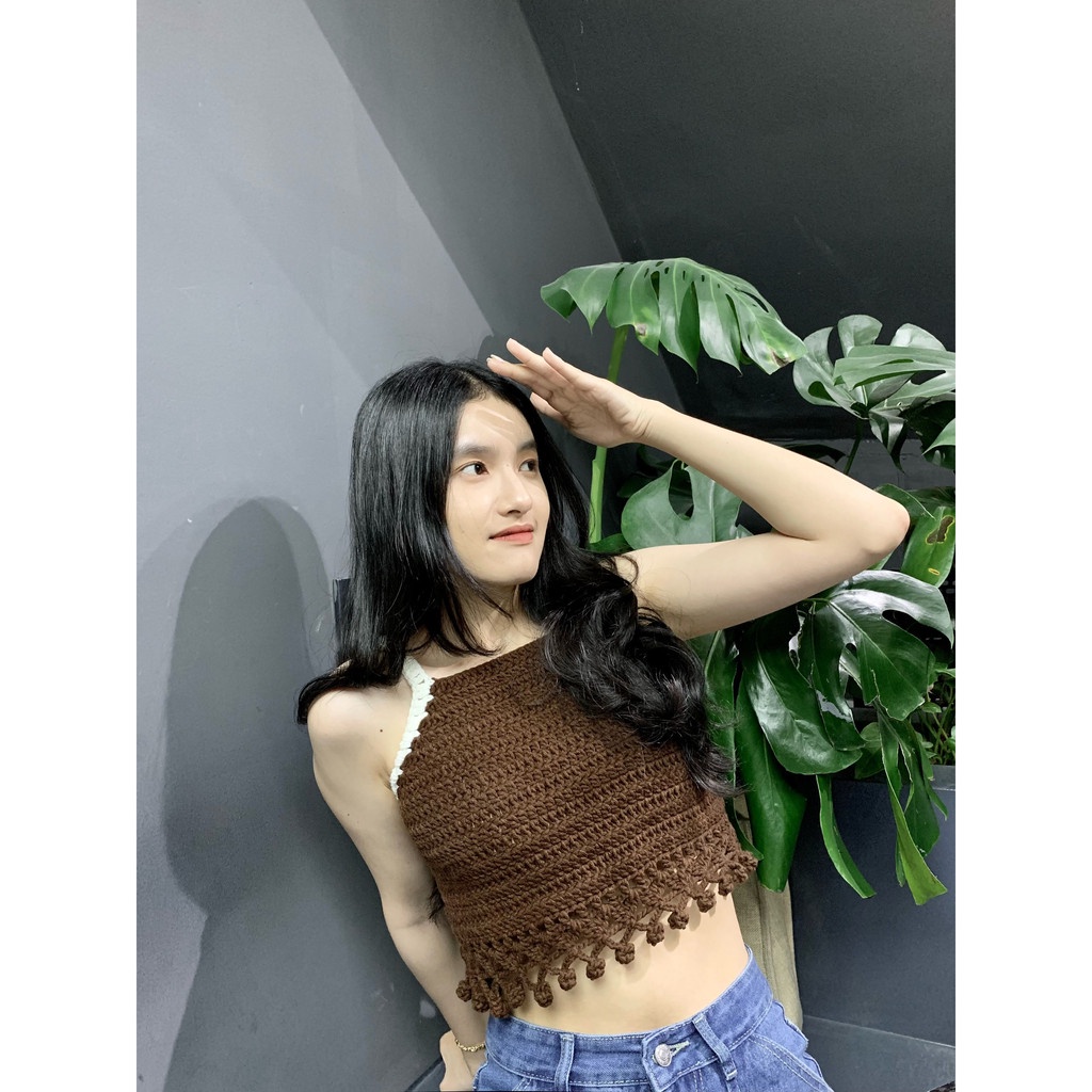 Áo croptop hai dây, áo móc len, handmade, croptop, len Yaoh cao cấp Crochet by Hy - DAN