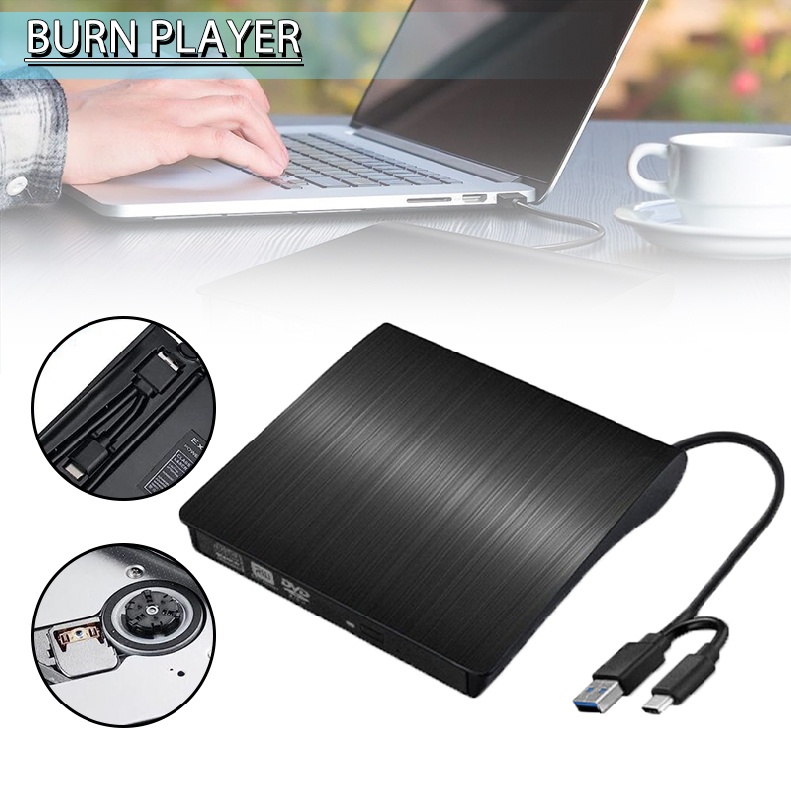 New Black USB 3.0 Type C External CD/DVD Drive Burner Player for Laptop PC