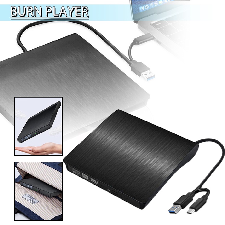 New Black USB 3.0 Type C External CD/DVD Drive Burner Player for Laptop PC