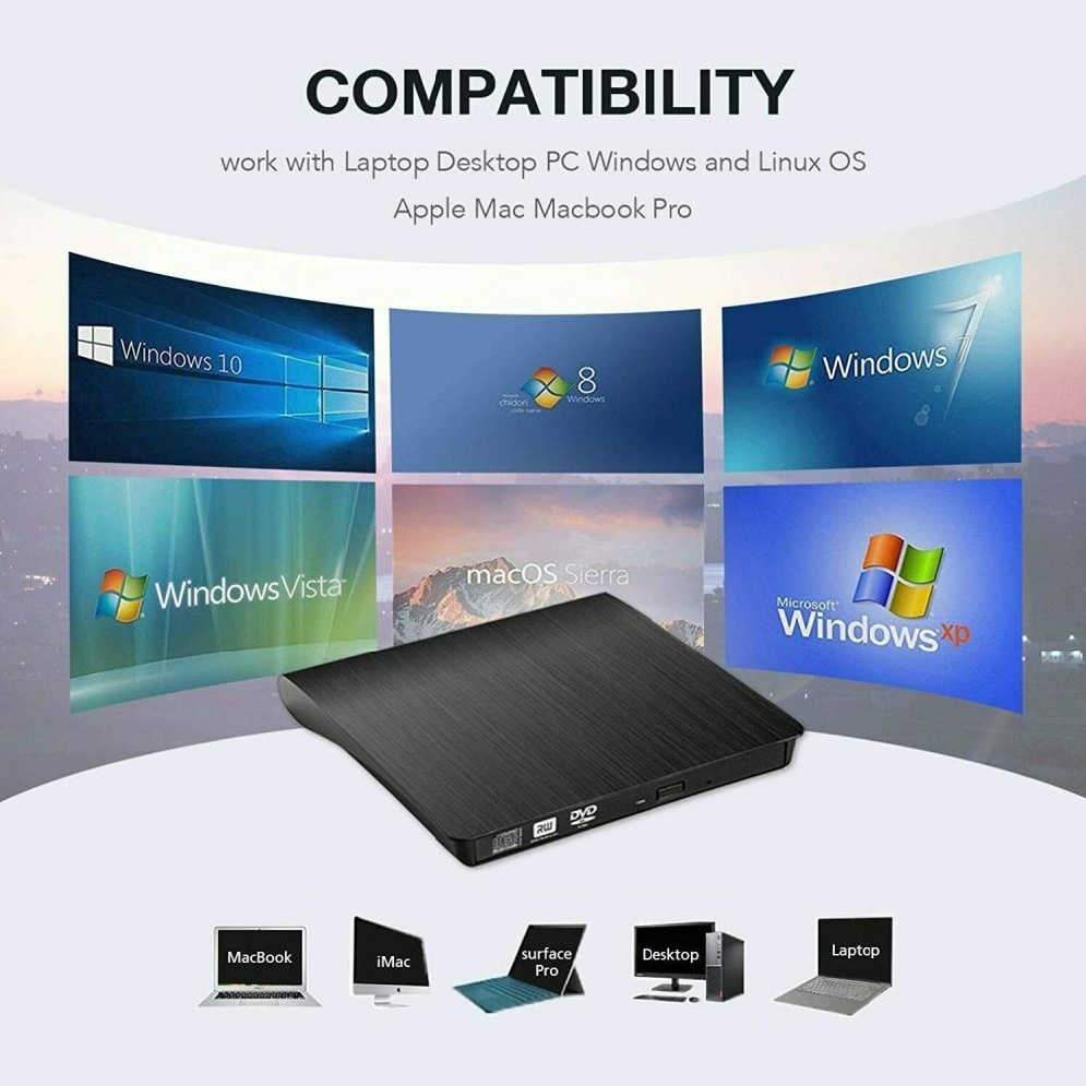 New Black USB 3.0 Type C External CD/DVD Drive Burner Player for Laptop PC