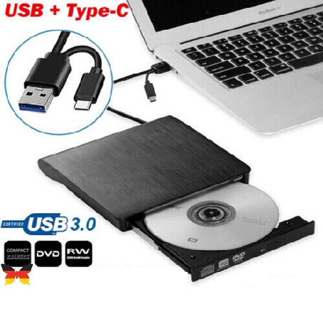 New Black USB 3.0 Type C External CD/DVD Drive Burner Player for Laptop PC