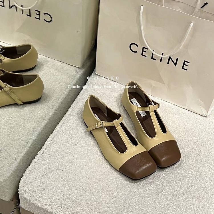 Niche Giày Búp Bê Da pu Mũi Vuông Đế Mềm Thời Trang Dành Cho Nữ