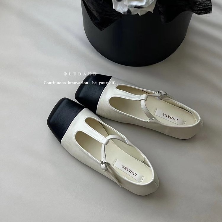Niche Giày Búp Bê Da pu Mũi Vuông Đế Mềm Thời Trang Dành Cho Nữ