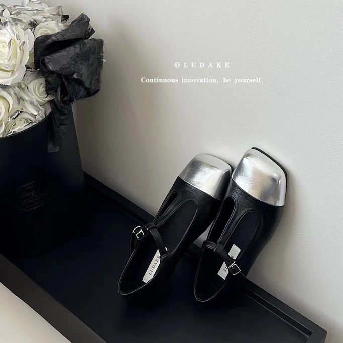 Niche Giày Búp Bê Da pu Mũi Vuông Đế Mềm Thời Trang Dành Cho Nữ