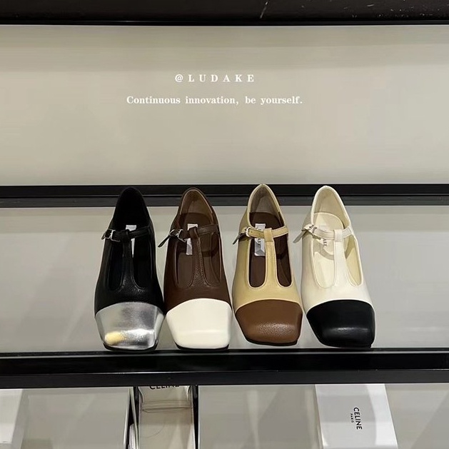 Niche Giày Búp Bê Da pu Mũi Vuông Đế Mềm Thời Trang Dành Cho Nữ