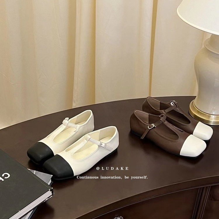 Niche Giày Búp Bê Da pu Mũi Vuông Đế Mềm Thời Trang Dành Cho Nữ