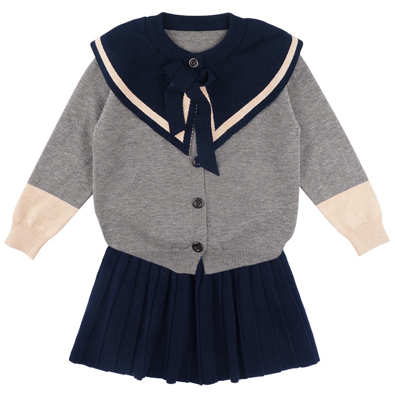 G338, Set bộ áo chân váy len dệt kim 18-40kg, thời trang QC cao cấp