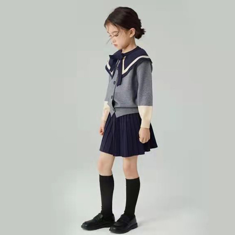 G338, Set bộ áo chân váy len dệt kim 18-40kg, thời trang QC cao cấp