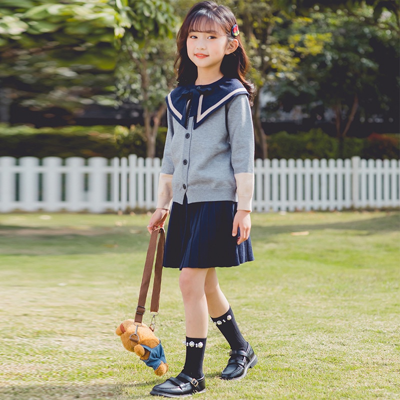 G338, Set bộ áo chân váy len dệt kim 18-40kg, thời trang QC cao cấp