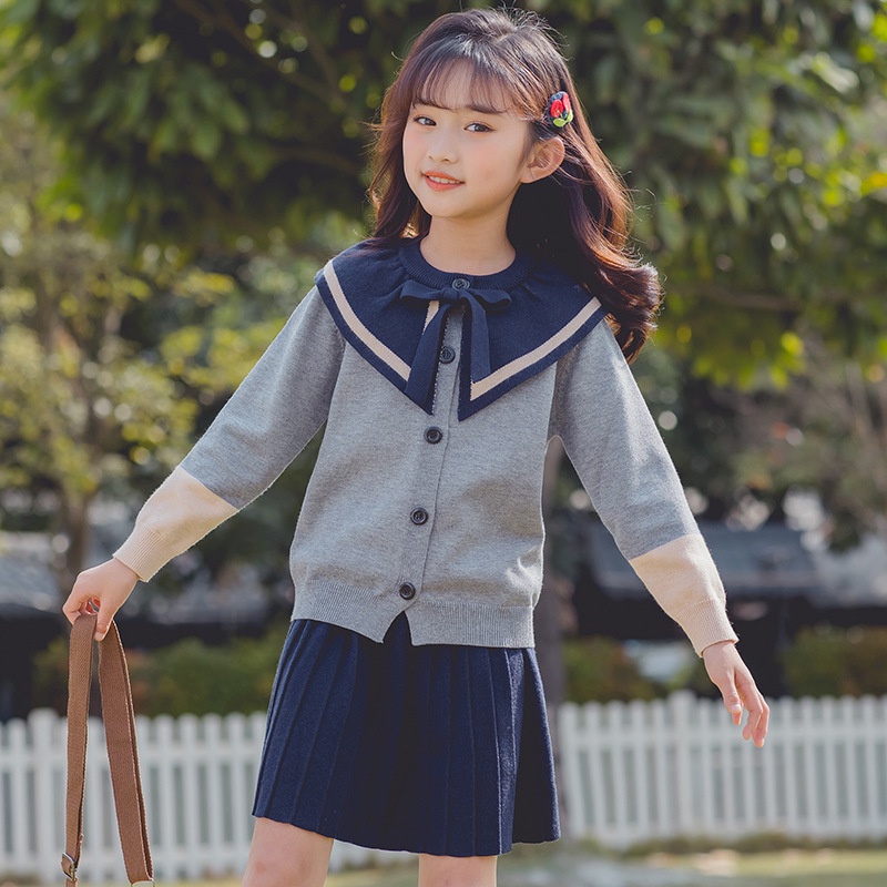 G338, Set bộ áo chân váy len dệt kim 18-40kg, thời trang QC cao cấp