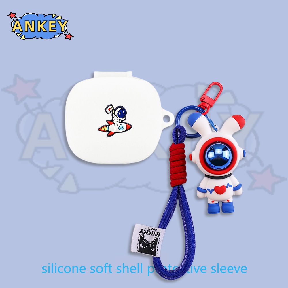 For JBL Live Flex / Pro 2 / W300 / Free2 / Wave Flex Case Cartoon Astronaut Earphone Silicone Earbuds Soft Protective Headphone Cover Headset Skin with Pendant