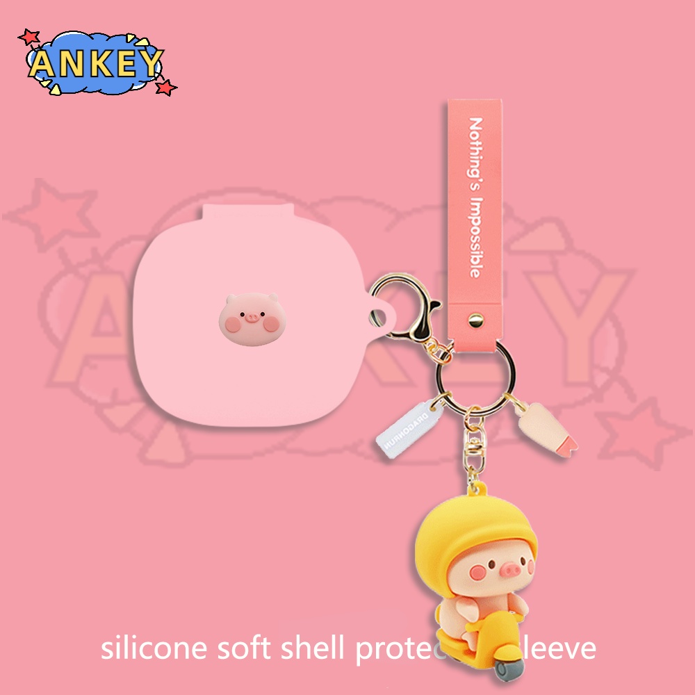 For JBL Live Pro 2 / W300 / Live Pro+ / Free2 / Wave Flex Case Cute Pig Earphone Silicone Earbuds Soft Protective Headphone Cover Headset Skin with Pendant