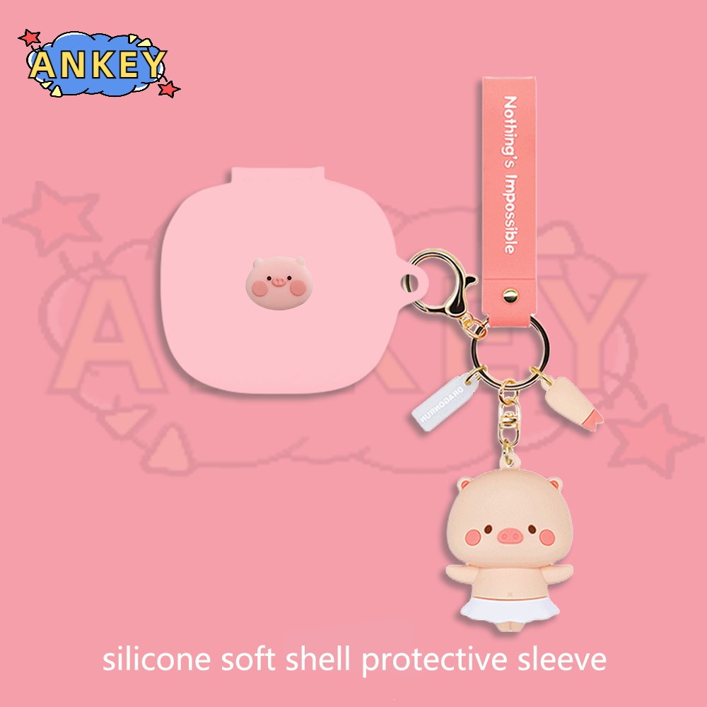 For JBL Live Pro 2 / W300 / Live Pro+ / Free2 / Wave Flex Case Cute Pig Earphone Silicone Earbuds Soft Protective Headphone Cover Headset Skin with Pendant