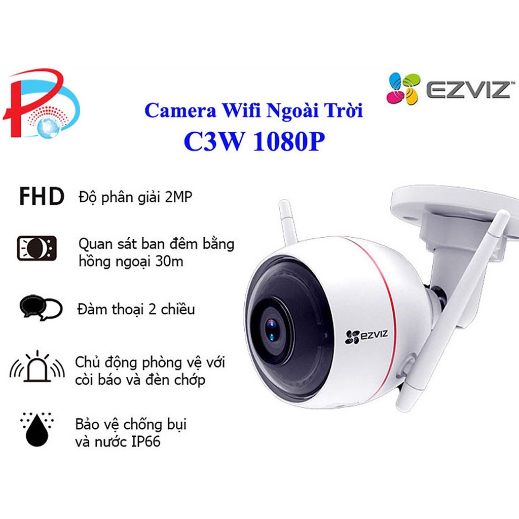Camera WI-FI Ezviz Ngoài Trời C3W 1080P Đèn Còi Báo Động, Đàm Thoại 2 chiều - Hàng Chính Hãng