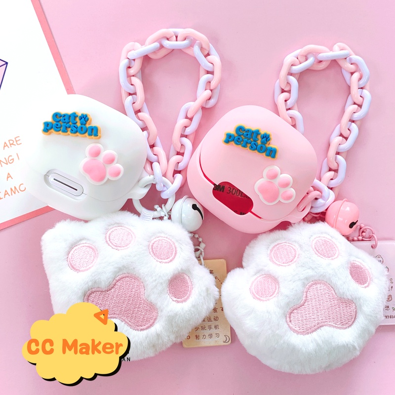 For Anker Soundcore Liberty 4 NC Case Cute Plush Cat Paw Keychain Pendant Soundcore Liberty 4 Silico