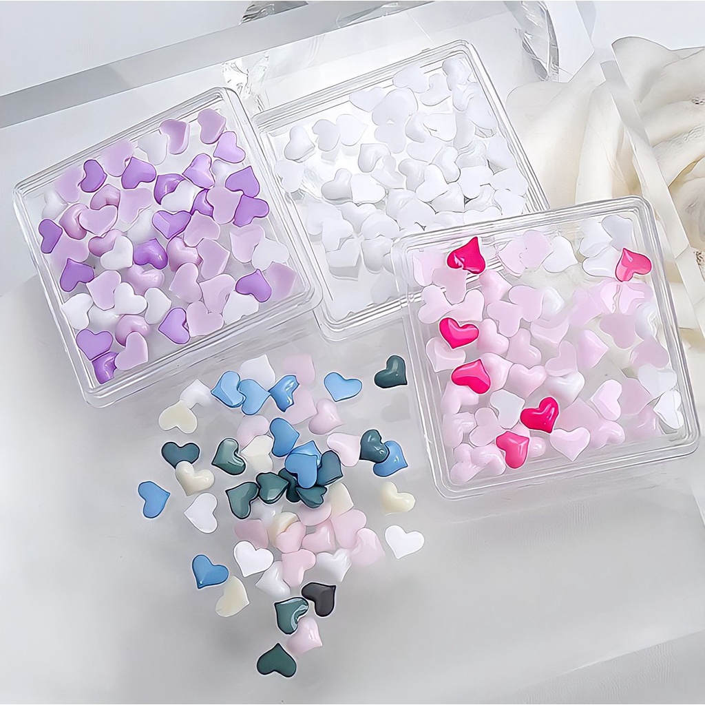 Hộp 50 Tim Mini Đủ Màu Pastel Ngọt Ngào Đính Móng Tay