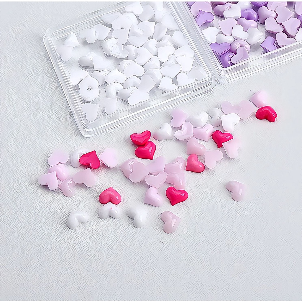 Hộp 50 Tim Mini Đủ Màu Pastel Ngọt Ngào Đính Móng Tay