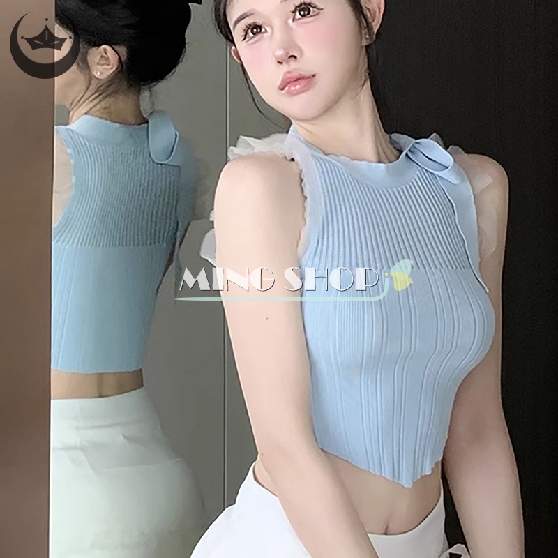 Áo Dệt Kim Sát Nách Cổ Tròn Dáng Ôm Thời Trang Mùa Hè Cho Nữ