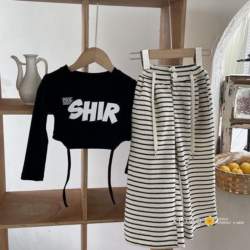 Aiyaya quần áo bé gái Set Đồ Thể Thao Hai Món Phong Cách Đường Phố Mới Mùa Thu Cho Bé Gái