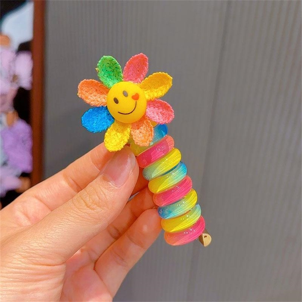 Set 2 Băng Đô Cài Tóc Đuôi Ngựa Cao Hình Hoa Hướng Dương Mặt Cười Màu Kẹo Dễ Thương Cho Nữ