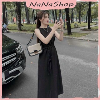 [New Sales 2024] Đầm Nữ Dáng Suông Có Dây Cột Eo Sành Điêu Dáng Dài Cổ Tròn Chất Liệu Cotton Lạnh Thời Thượng