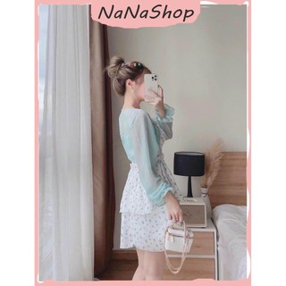 Đầm Nữ Hai Dây Chất Lụa Mát Mịn Họa Tiết Hoa Nhí Dáng Xòe Kết Hợp Áo Khoác Tơ Cột Nơ Siêu Xinh Xắn, Hot Hit