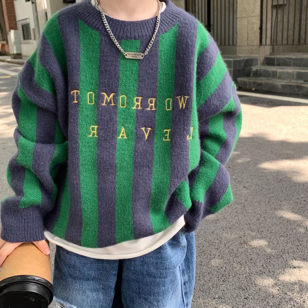 Áo sweater Dệt Kim Họa Tiết Kẻ Sọc Thời Trang Thu Đông 2023 Mới Cho Bé Trai