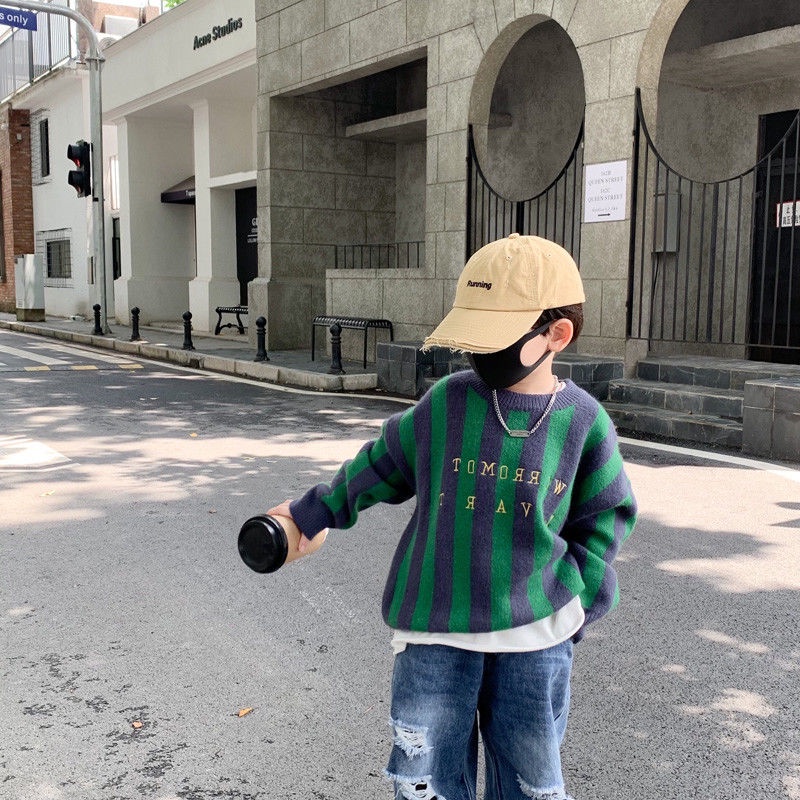 Áo sweater Dệt Kim Họa Tiết Kẻ Sọc Thời Trang Thu Đông 2023 Mới Cho Bé Trai