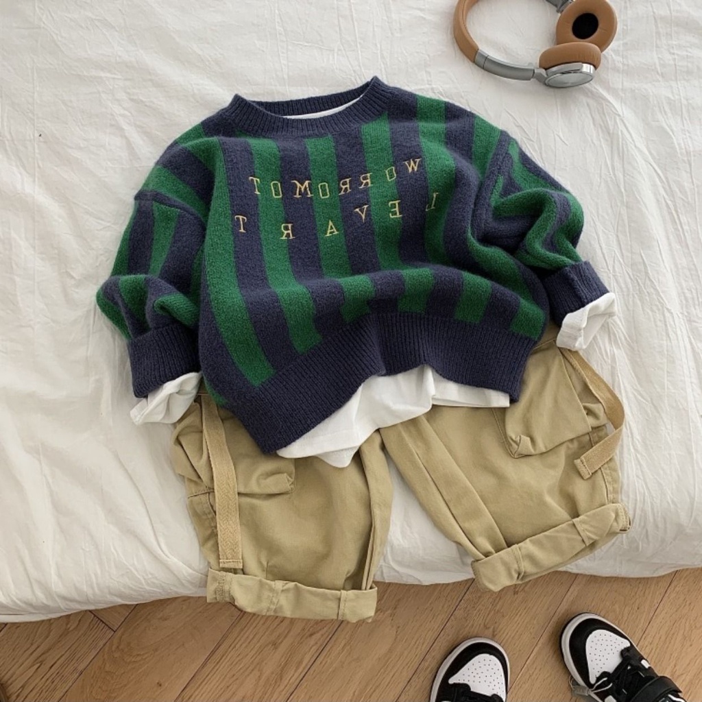 Áo sweater Dệt Kim Họa Tiết Kẻ Sọc Thời Trang Thu Đông 2023 Mới Cho Bé Trai