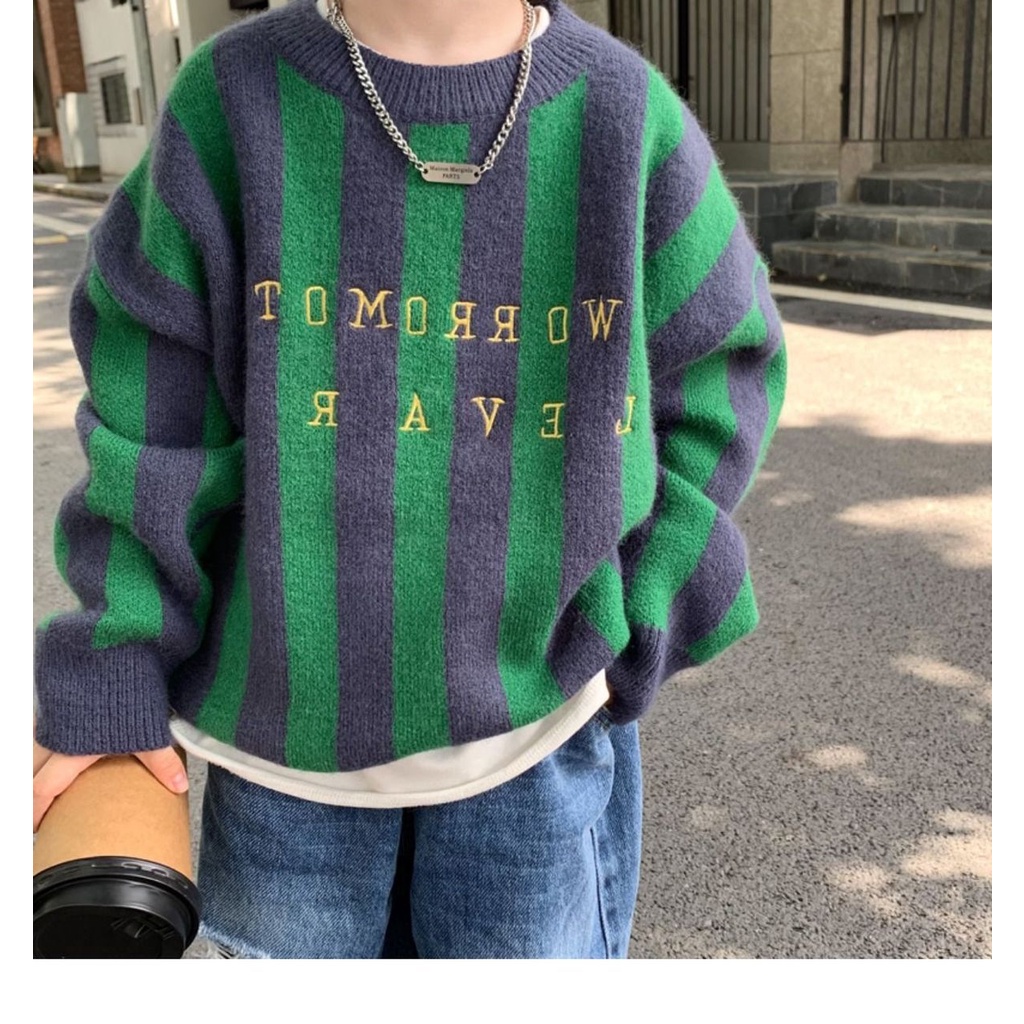 Áo sweater Dệt Kim Họa Tiết Kẻ Sọc Thời Trang Thu Đông 2023 Mới Cho Bé Trai