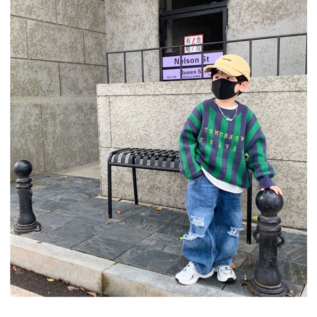 Áo sweater Dệt Kim Họa Tiết Kẻ Sọc Thời Trang Thu Đông 2023 Mới Cho Bé Trai