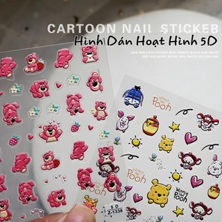 Sticker nổi 5d lụa | hoạt hình gấu dâu lotso gấu pooh hello kitty tom & jerry | dán móng tay