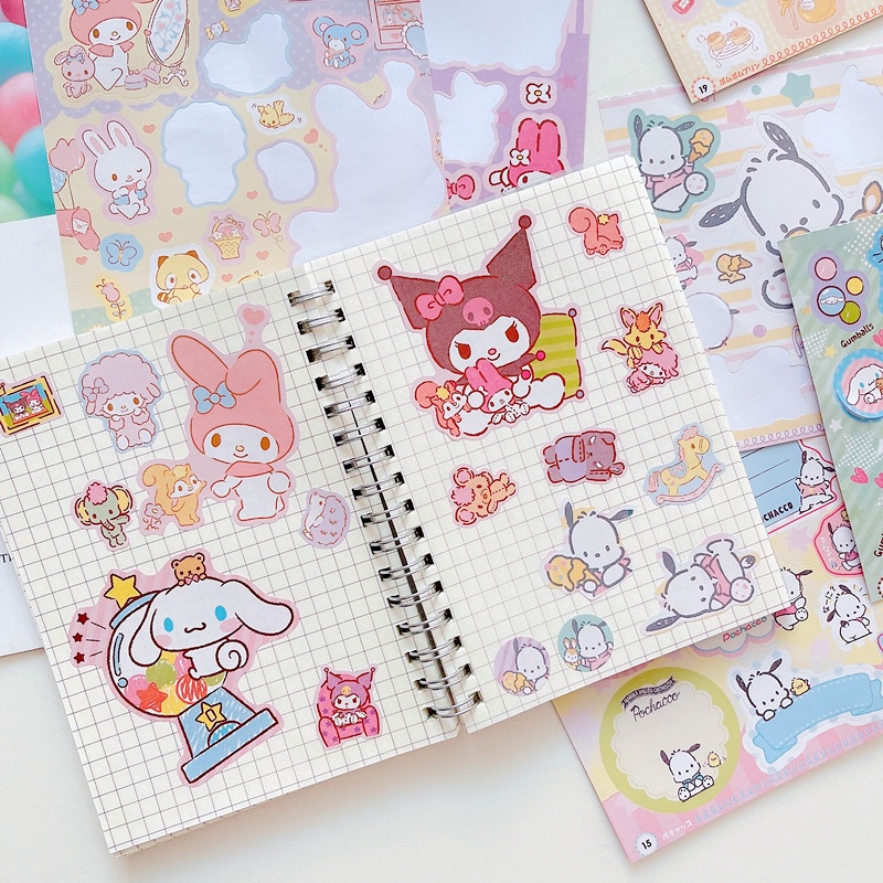 Hoạt Hình Set 24 Sticker Dán Trang Trí Sách diy Hình sanrio my melody cinnamoroll big-Ear girl