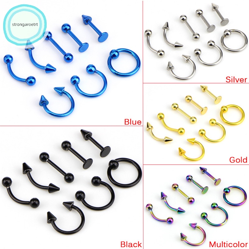 Set 8 Khuyên Mũi / Môi / Tai / Mũi Bằng Thép Không Gỉ 16g