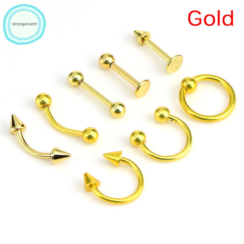 Set 8 Khuyên Mũi / Môi / Tai / Mũi Bằng Thép Không Gỉ 16g