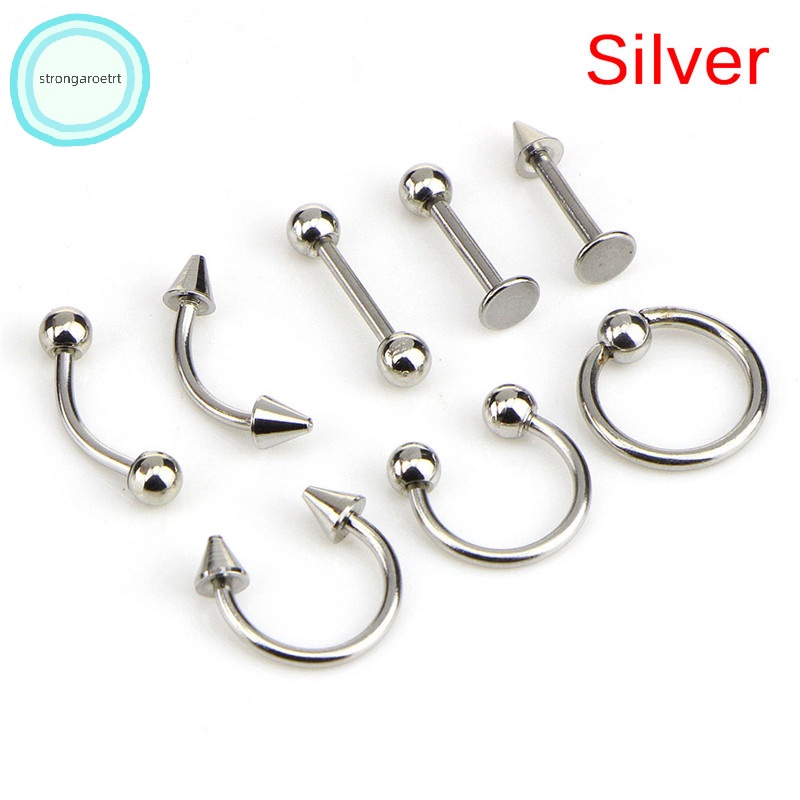 Set 8 Khuyên Mũi / Môi / Tai / Mũi Bằng Thép Không Gỉ 16g
