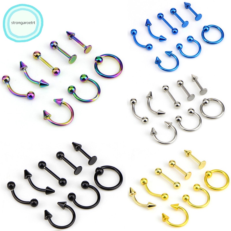 Set 8 Khuyên Mũi / Môi / Tai / Mũi Bằng Thép Không Gỉ 16g