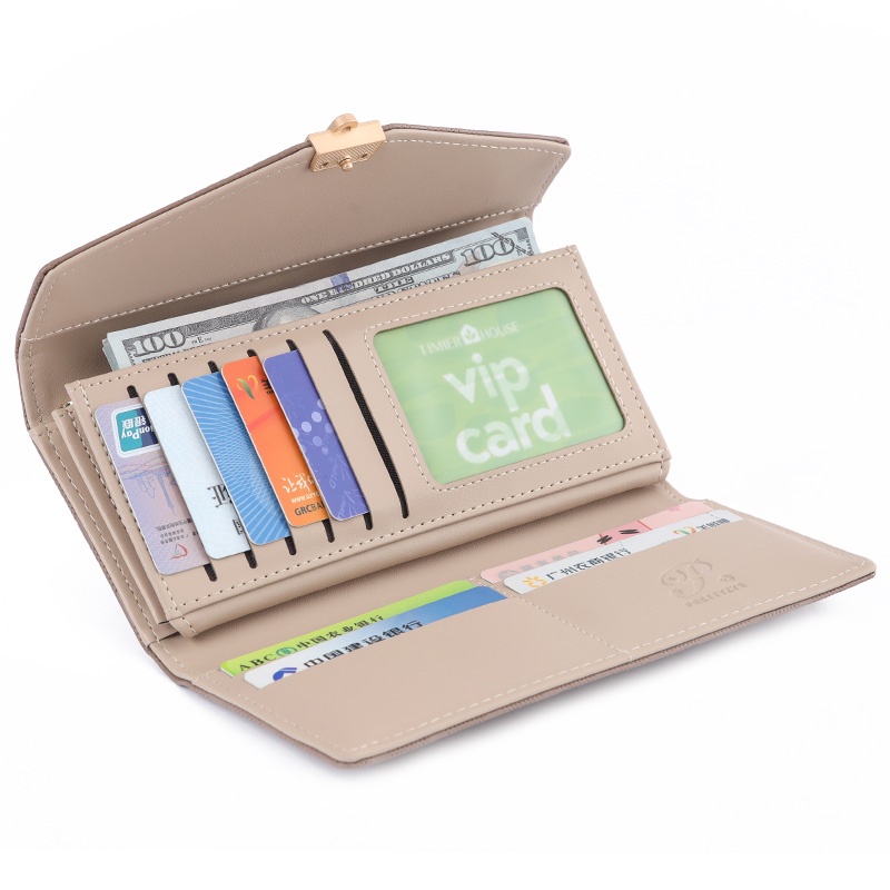 Thời Trang Ví Da pu Dáng Dài Hoạ Tiết Kẻ Sọc Cho Phái Nữ