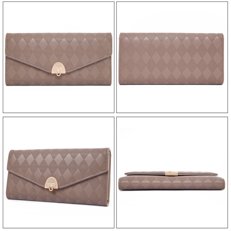 Thời Trang Ví Da pu Dáng Dài Hoạ Tiết Kẻ Sọc Cho Phái Nữ