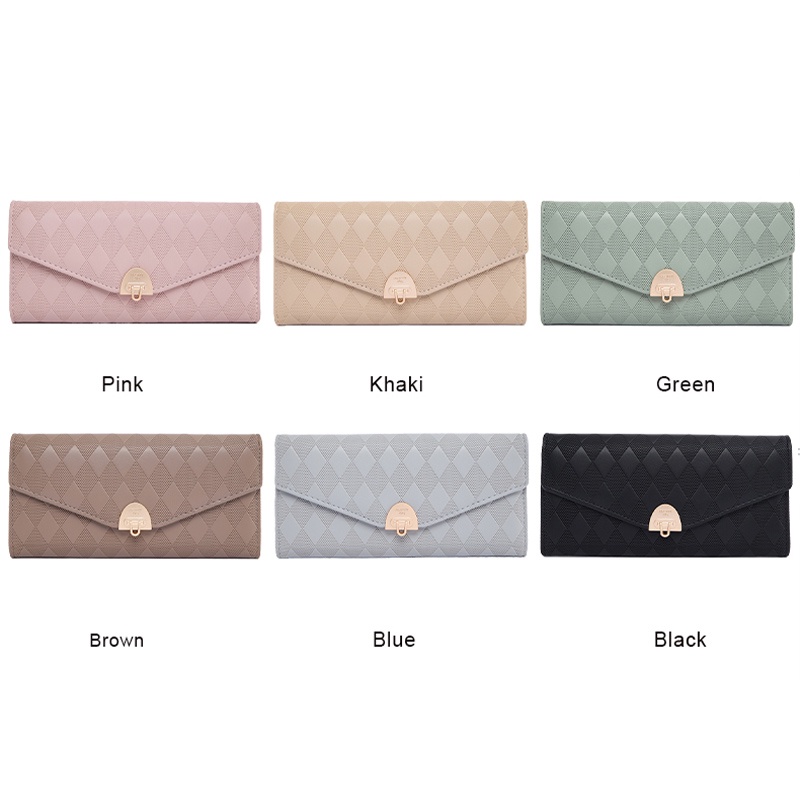 Thời Trang Ví Da pu Dáng Dài Hoạ Tiết Kẻ Sọc Cho Phái Nữ