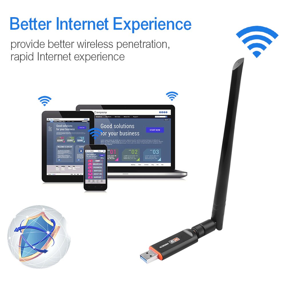 Thẻ Mạng wifi Không Dây 1200mbps 802.11ac usb 3.0 2.4ghz / 5ghz Băng Tần Kép 5dbi Cho laptop