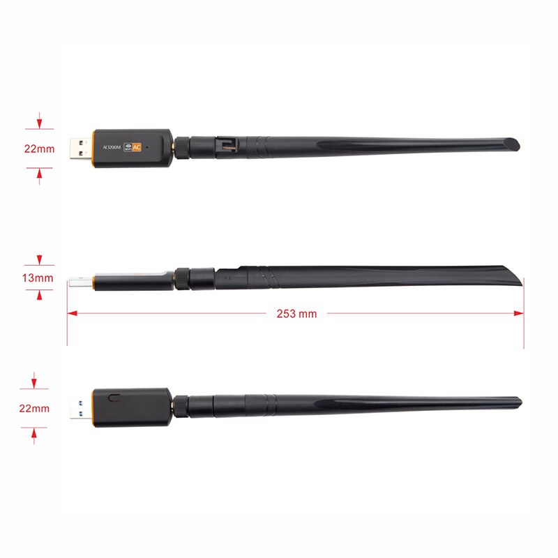 Thẻ Mạng wifi Không Dây 1200mbps 802.11ac usb 3.0 2.4ghz / 5ghz Băng Tần Kép 5dbi Cho laptop