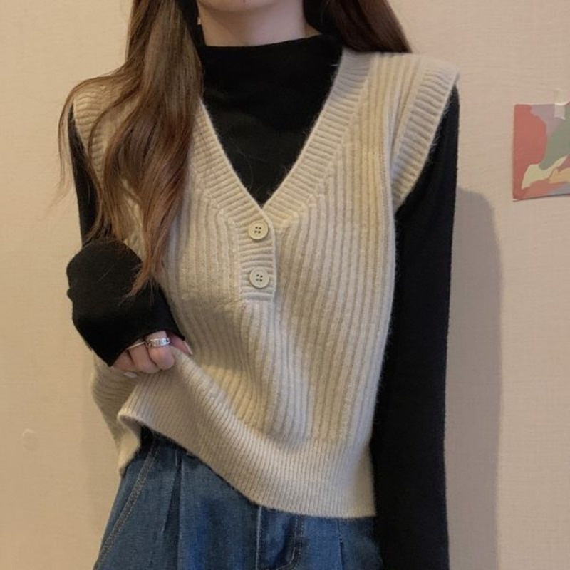 Áo len nữ áo gile nữ Dệt Kim Không Tay Thời Trang Cho Nữ Áo Khoác Ghi Lê Nhỏ Phong Cách Phương Tây Thời Trang Thu Đông 2023 Mới