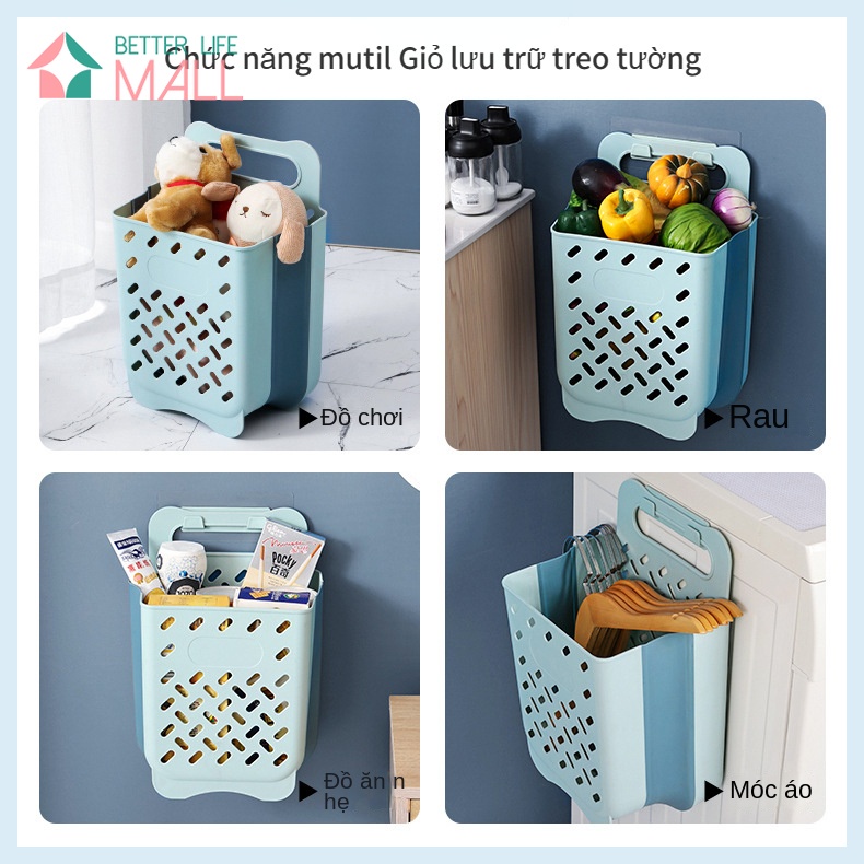 Giỏ Nhựa Đựng Đồ Giặt Gắn Tường Có Thể Gấp Gọn Tiện Lợi