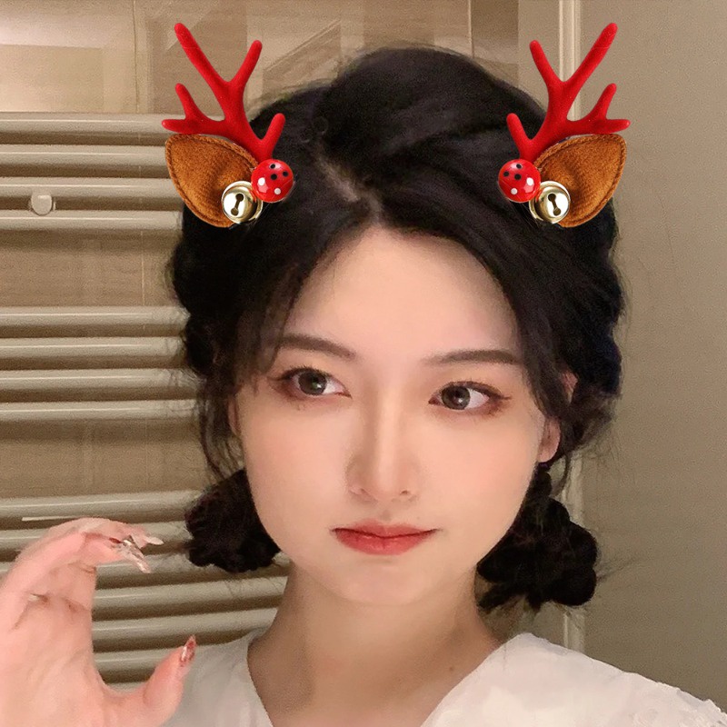 Kẹp Tóc Hình Sừng Hươu / Hoạt Hình Dệt Kim Phong Cách Giáng Sinh Cho Nữ / Bé Gái / Bé Gái Dự Tiệc Giáng Sinh